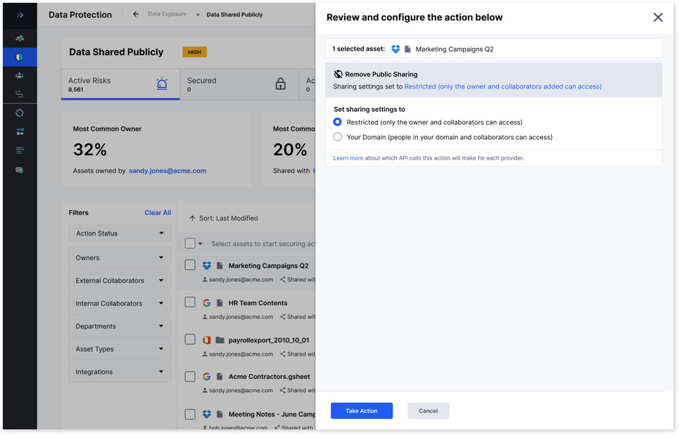 Final universal action configuration screen