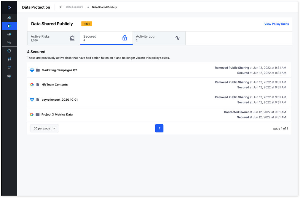 Final risk lifecycle status view